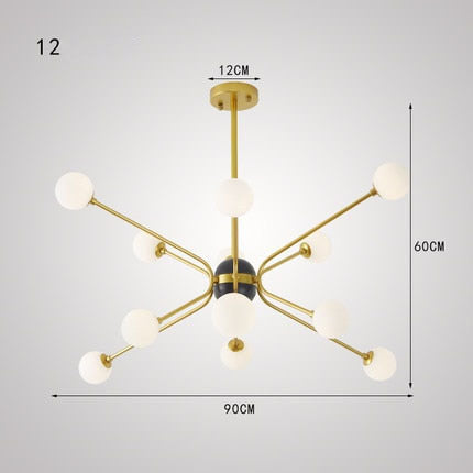 Lustre design doré avec plusieurs branches American - vue 7 sur 7