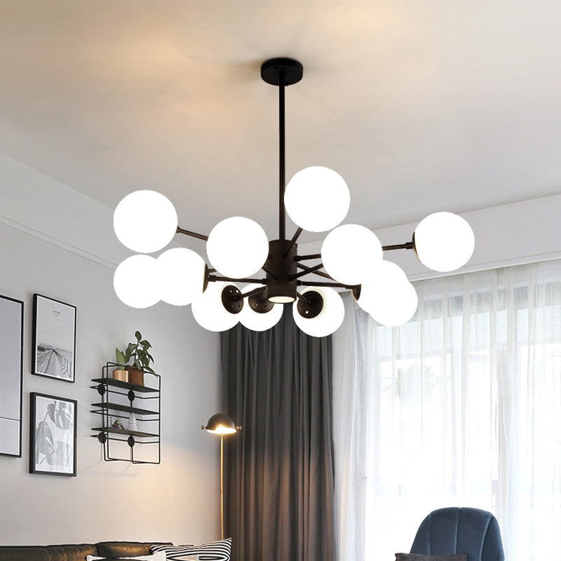 Lustre à bras et boules de verre Modern - vue 6 sur 10