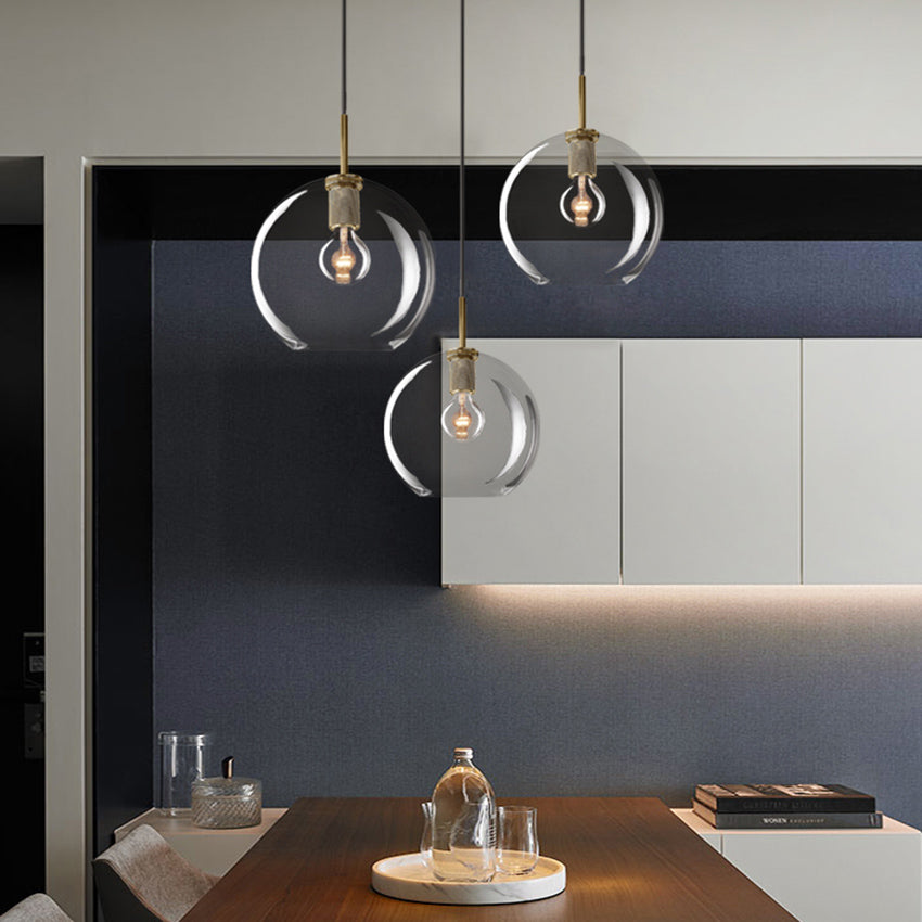 Suspension industrielle en verre et en métal doré Haivy - vue 2 sur 13
