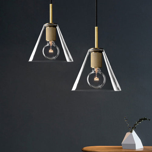 Suspension industrielle en verre et en métal doré Haivy