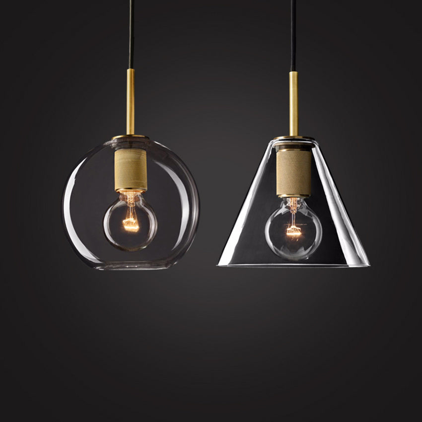 Suspension industrielle en verre et en métal doré Haivy - vue 9 sur 13