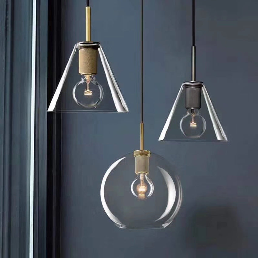 Suspension industrielle en verre et en métal doré Haivy - vue 7 sur 13