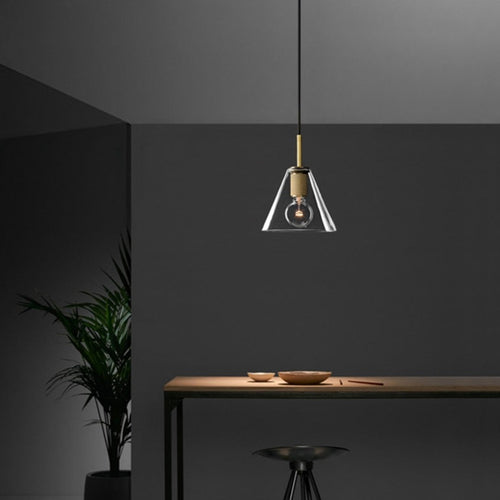 Suspension industrielle en verre et en métal doré Haivy