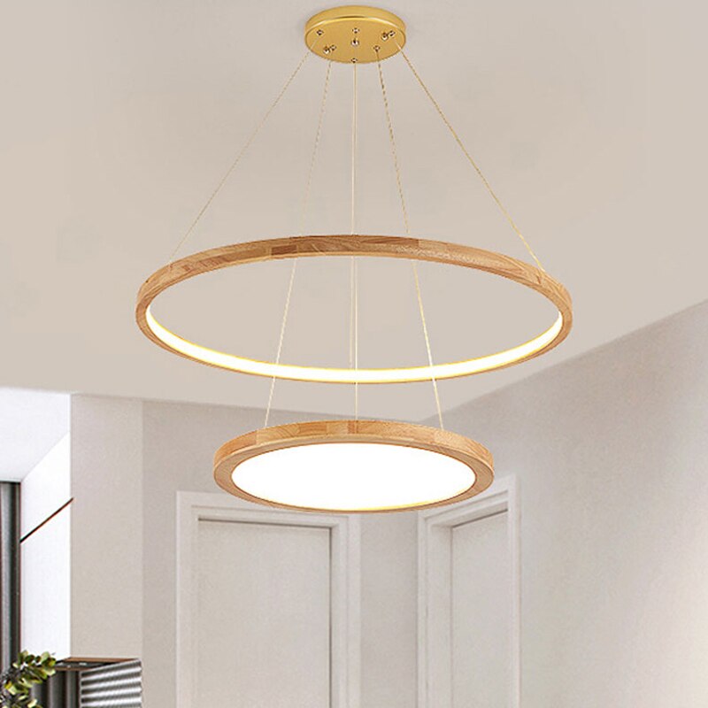 Lustre scandinave avec 2 anneaux lumineux en bois Arya