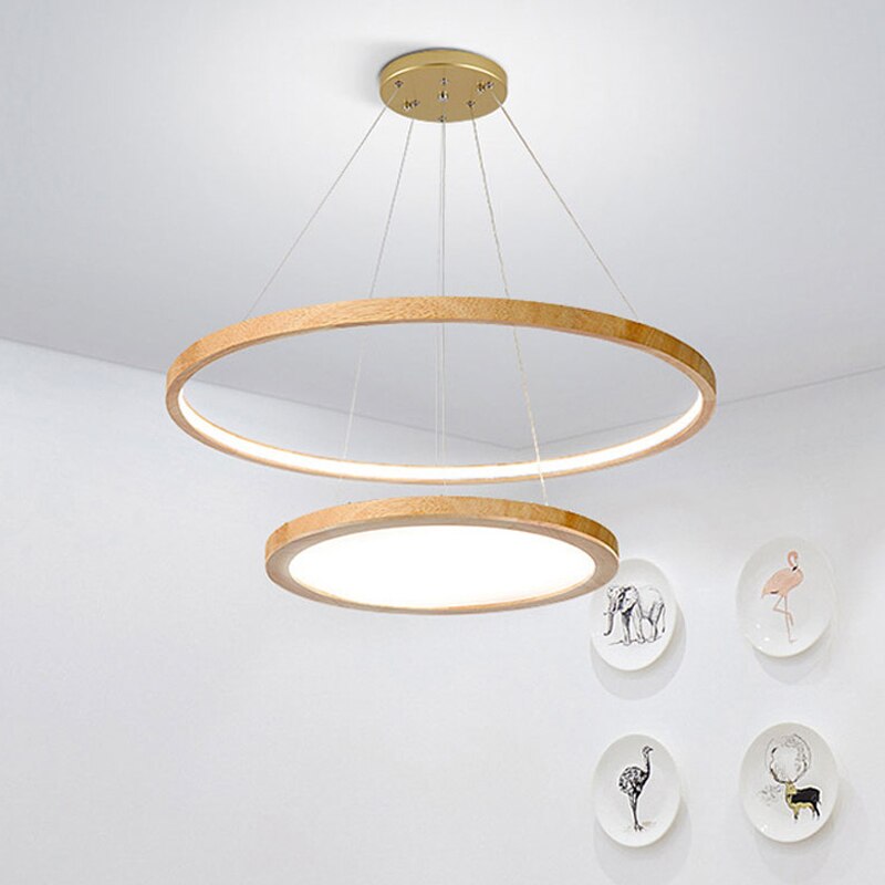 Lustre scandinave avec 2 anneaux lumineux en bois Arya