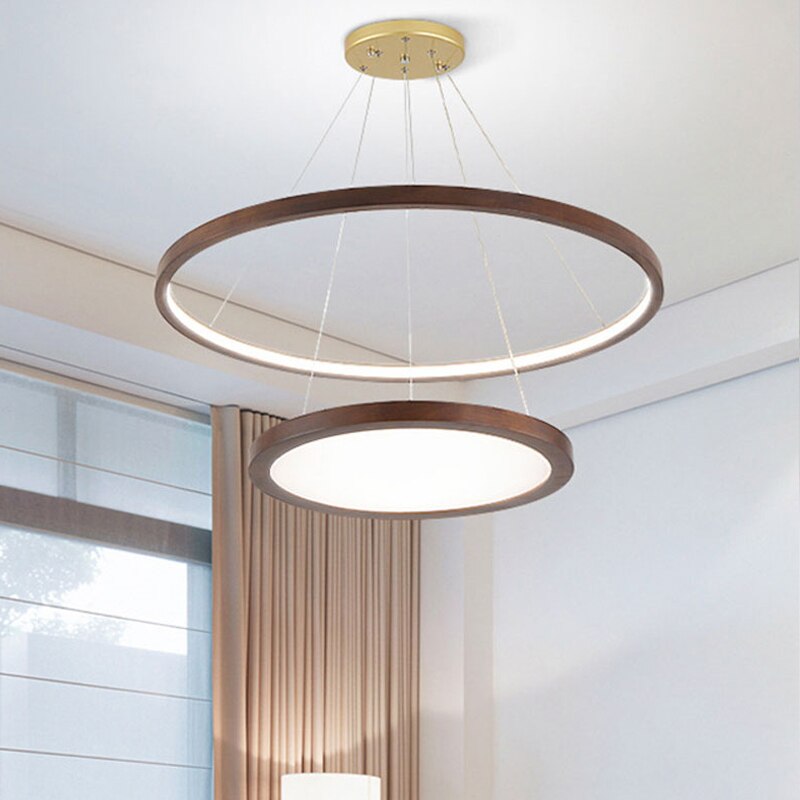 Lustre scandinave avec 2 anneaux lumineux en bois Arya - vue 5 sur 7