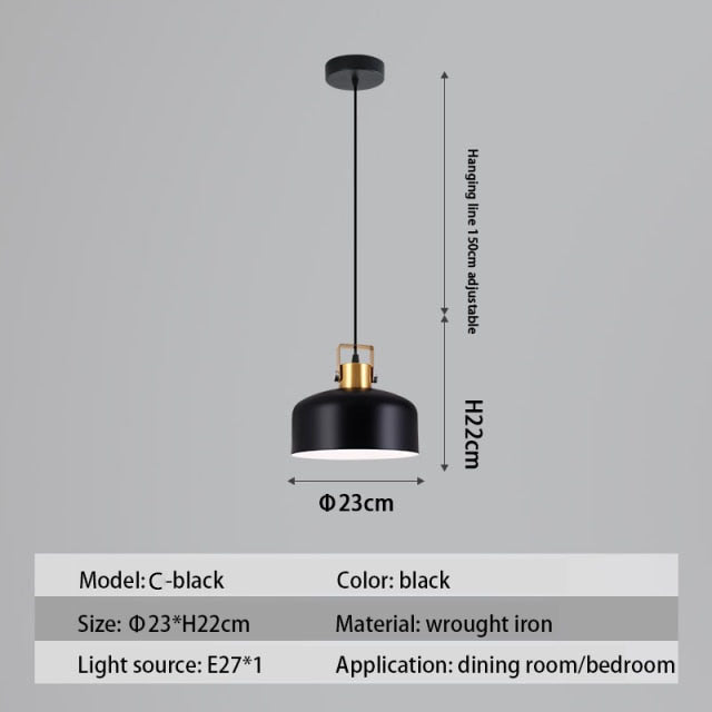 Suspension design LED avec abat-jour en métal nordique Haston