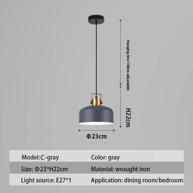 Suspension design LED avec abat-jour en métal nordique Haston