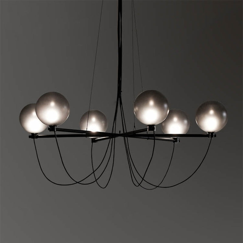 Lustre moderne avec globes en verre gris fumé Lujan - vue 3 sur 6