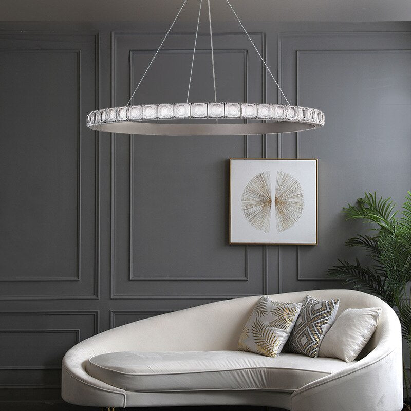 Lustre moderne LED style bague avec diamants en cristal Martis - vue 2 sur 11
