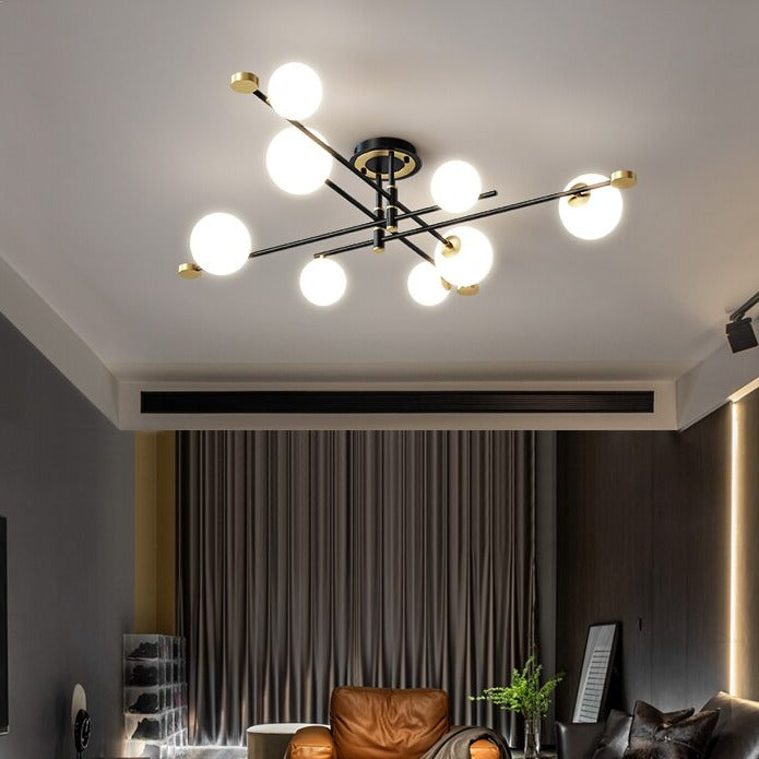 Lustre moderne LED bras croisés noirs et détails dorés Poline - vue 4 sur 9
