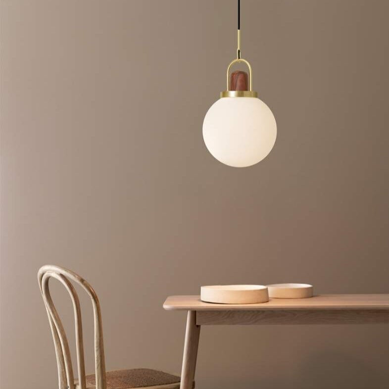 Suspension moderne LED abat-jour en verre et détails en bois Ona - vue 6 sur 9