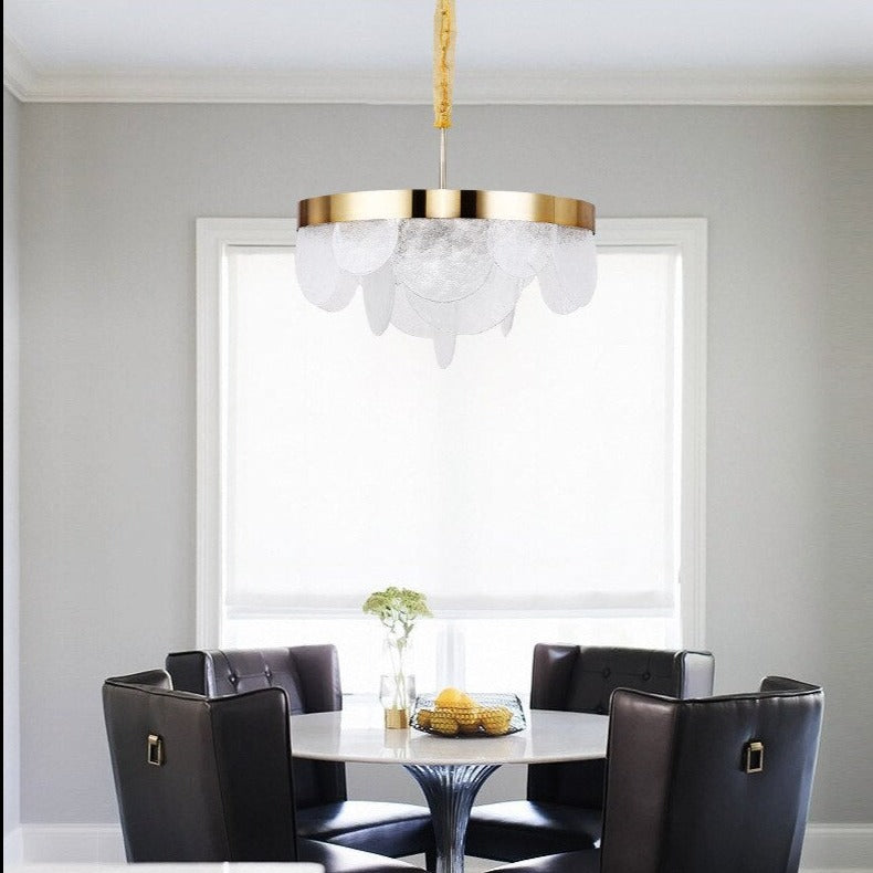 Lustre design LED moderne doré avec rond en verre blanc Art - vue 3 sur 4