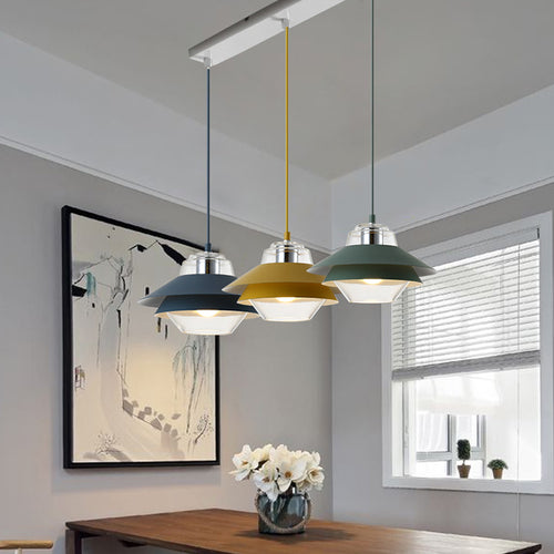 Suspension industrielle LED double abat-jour coloré Armel