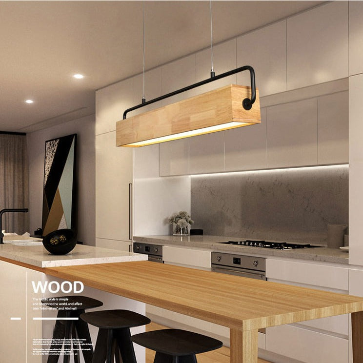 Suspension moderne LED rectangulaire en bois Wakin - vue 3 sur 7