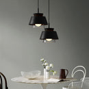 Suspension moderne avec double abat-jours en verre et métal Delcio