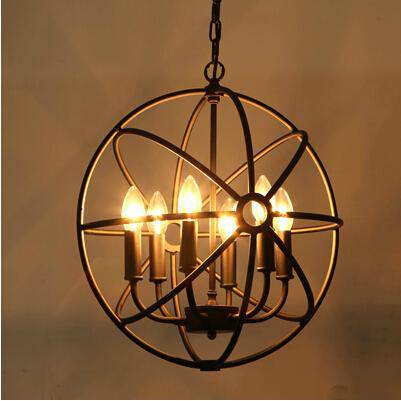 Suspension rustique métal avec lampes en cage circulaires - vue 3 sur 2