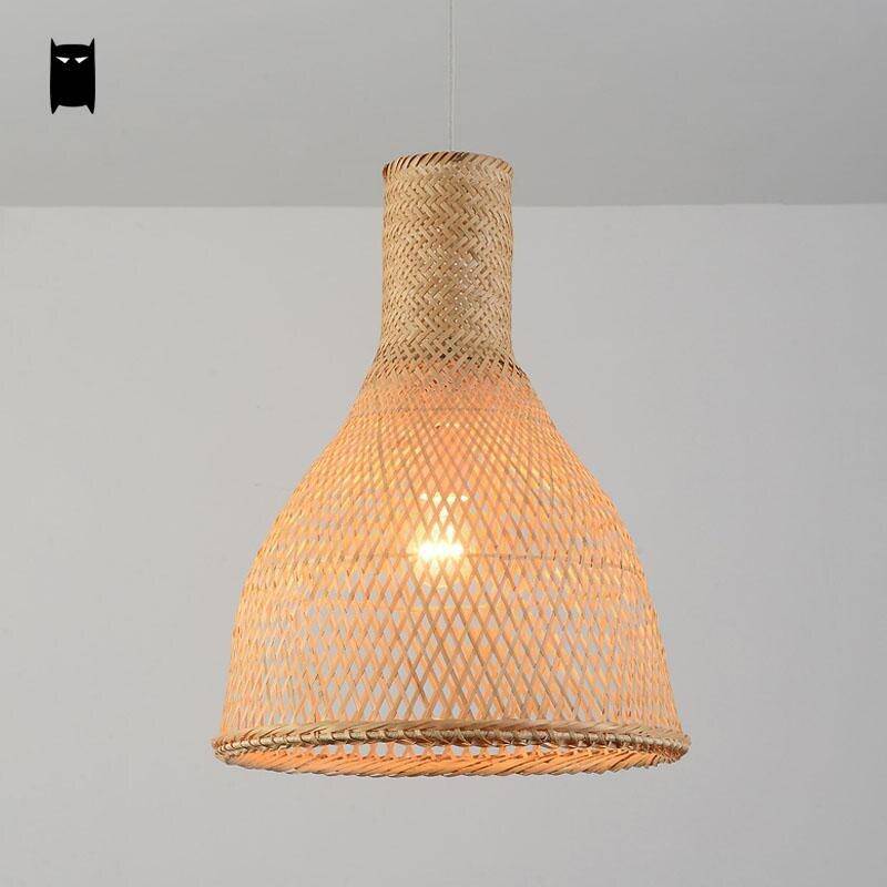 Suspension en rotin LED avec abat-jour arrondi de couleur beige - vue 4 sur 3