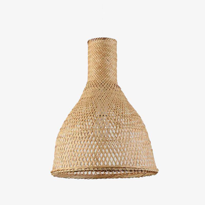 Suspension en rotin LED avec abat-jour arrondi de couleur beige