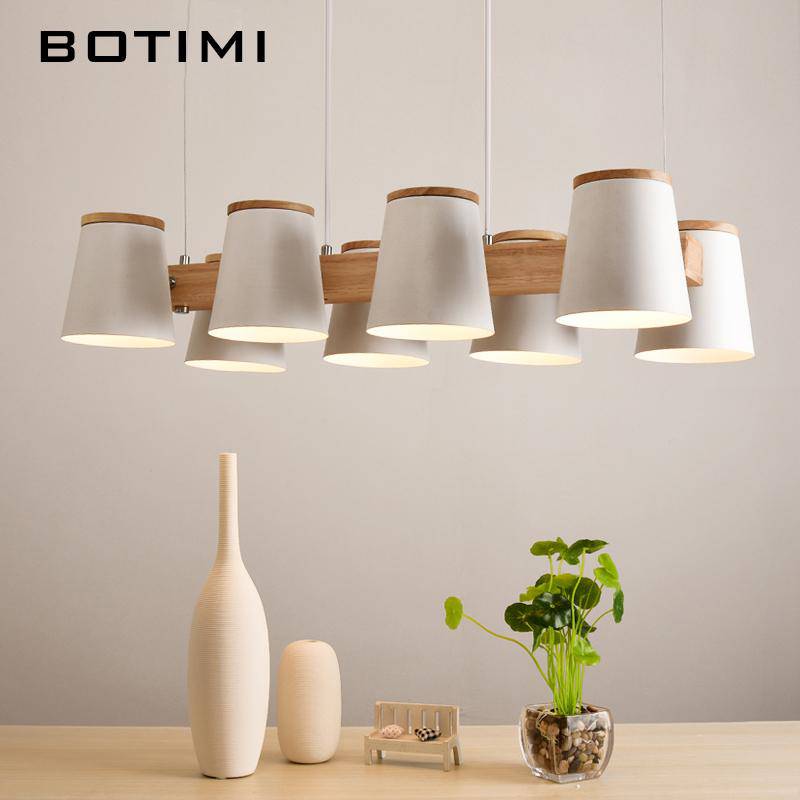 Lustre en bois avec lampe abat-jour métal ajustable Dining
