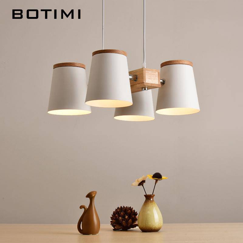 Lustre en bois avec lampe abat-jour métal ajustable Dining