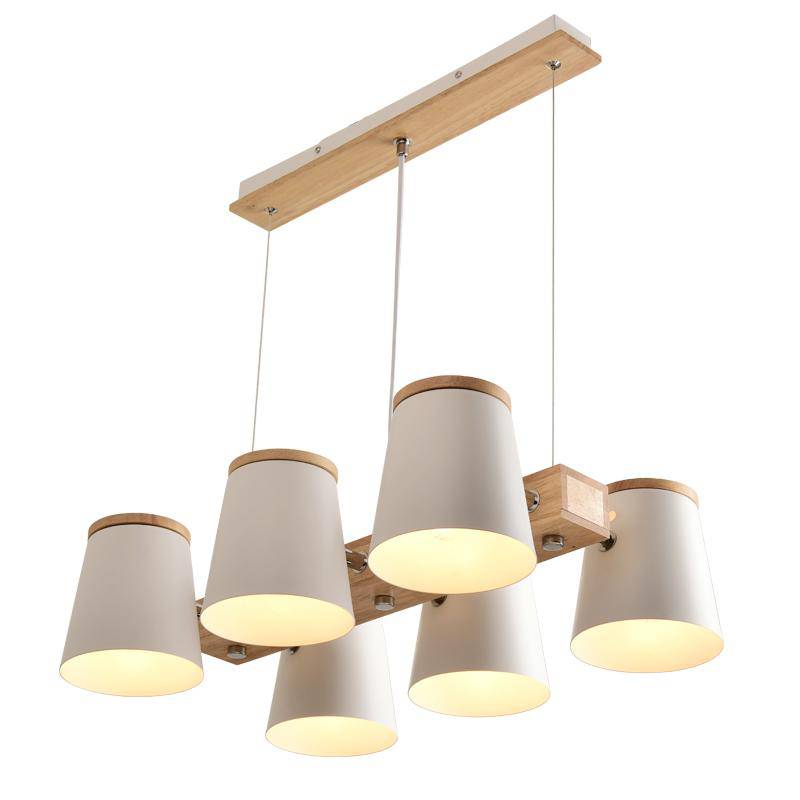 Lustre en bois avec lampe abat-jour métal ajustable Dining