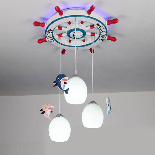Plafonnier enfant LED barre à roue de couleurs avec dauphin suspendus