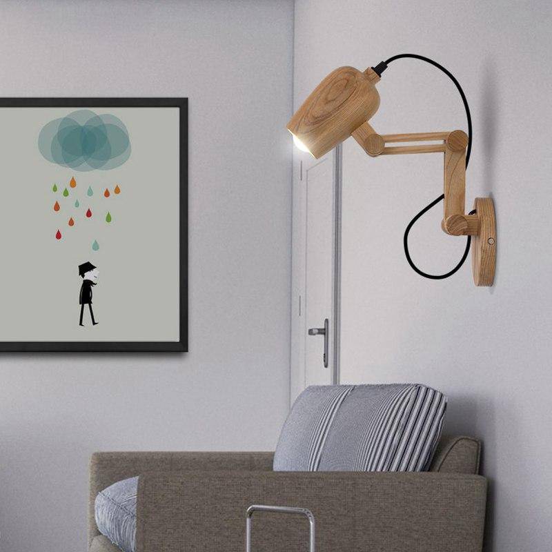 Applique murale LED ajustable en bois avec spot - vue 3 sur 5