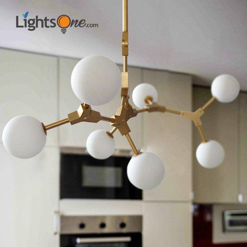 Suspension design à LED en métal doré et boules en verre Loft - vue 5 sur 12