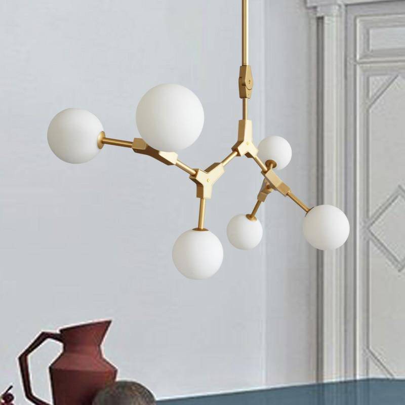 Suspension design à LED en métal doré et boules en verre Loft - vue 3 sur 12