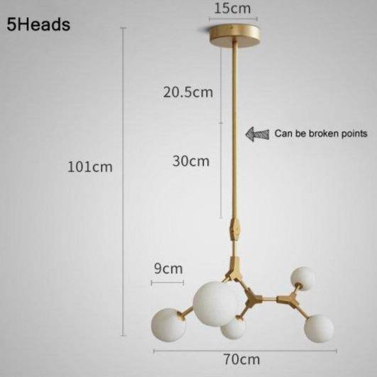 Suspension design à LED en métal doré et boules en verre Loft - vue 6 sur 12