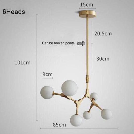 Suspension design à LED en métal doré et boules en verre Loft - vue 10 sur 12