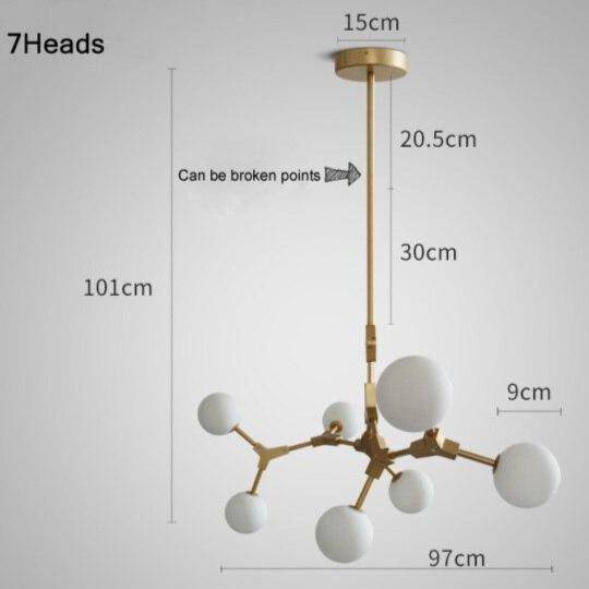 Suspension design à LED en métal doré et boules en verre Loft - vue 11 sur 12