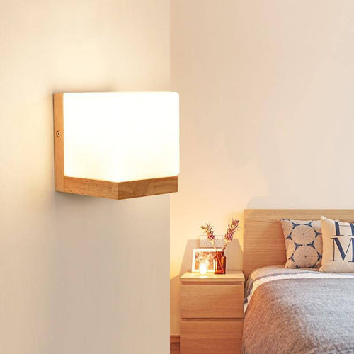 Applique murale moderne à LED en forme cubique en bois