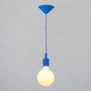 Coloured cord pendant light with bulb tea shop