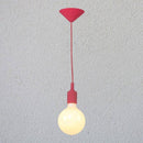 Coloured cord pendant light with bulb tea shop