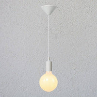 Coloured cord pendant light with bulb tea shop