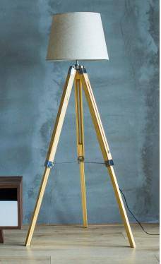 Lampadaire sur pied en tréteaux en bois ajustable avec abat-jour tissu - vue 11 sur 14