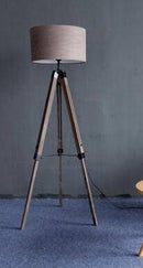 Lampadaire sur pied en tréteaux en bois ajustable avec abat-jour tissu