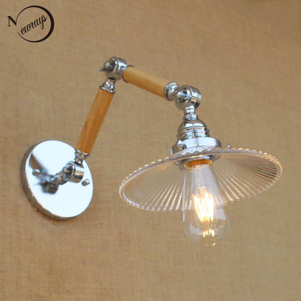 Applique murale LED ajustable Art Deco chromée, bois et verre - vue 3 sur 6