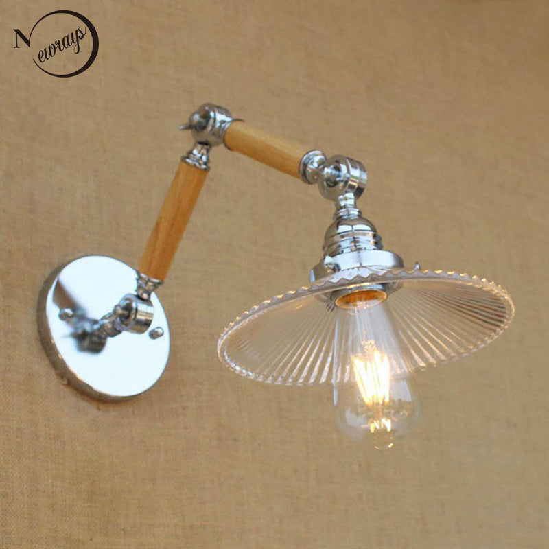 Applique murale LED ajustable Art Deco chromée, bois et verre