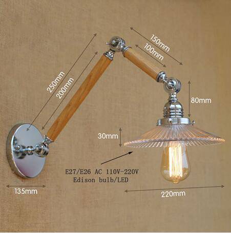 Applique murale LED ajustable Art Deco chromée, bois et verre
