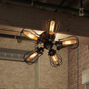Plafonnier rustique avec lampes en cages de métal