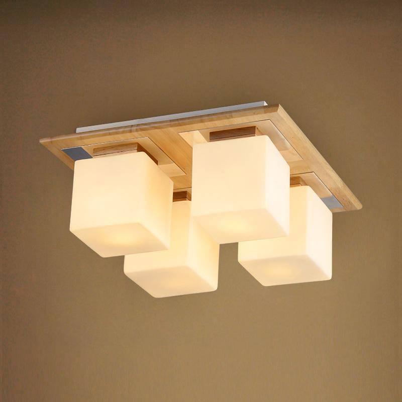 Plafonnier design en bois avec lampes rectangles - vue 3 sur 3