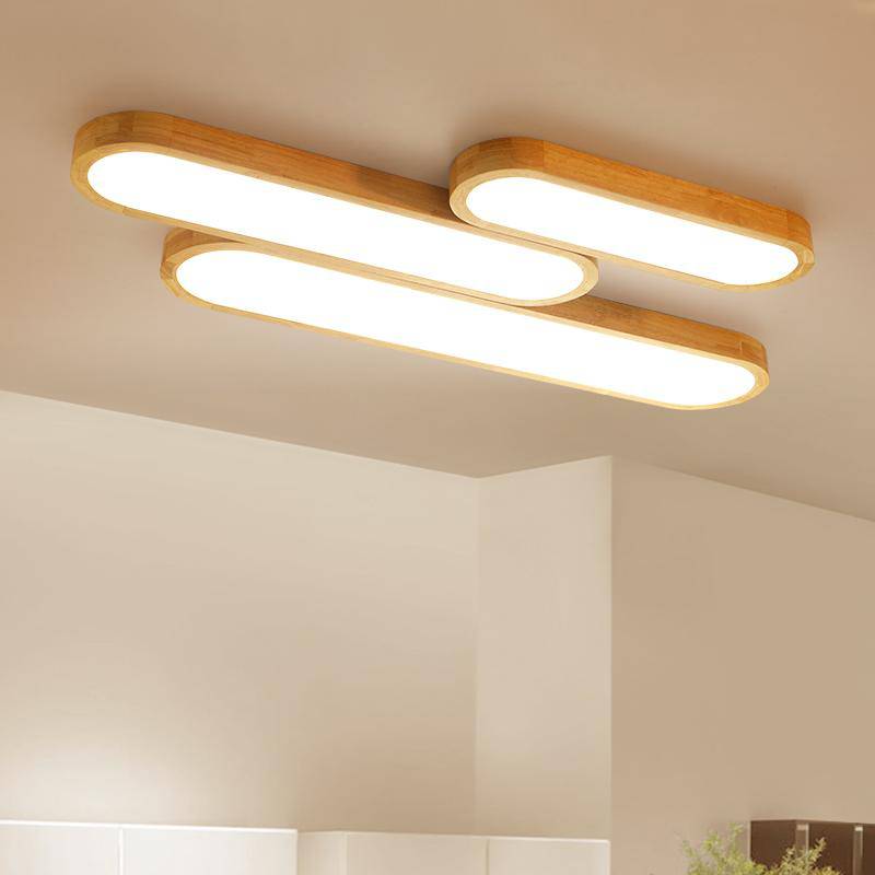 Plafonnier en bois à LED en forme de tubes arrondis