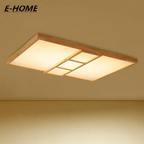 Plafonnier en bois design à LED avec carrés - vue 3 sur 3