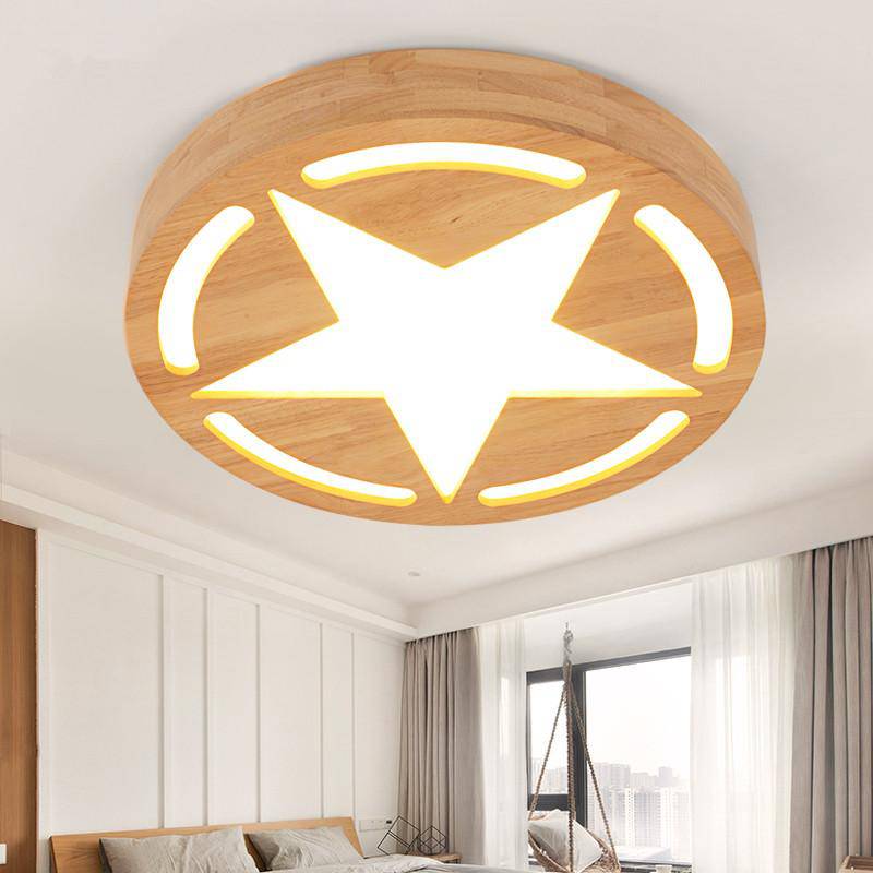 Plafonnier en bois à LED rond avec étoile