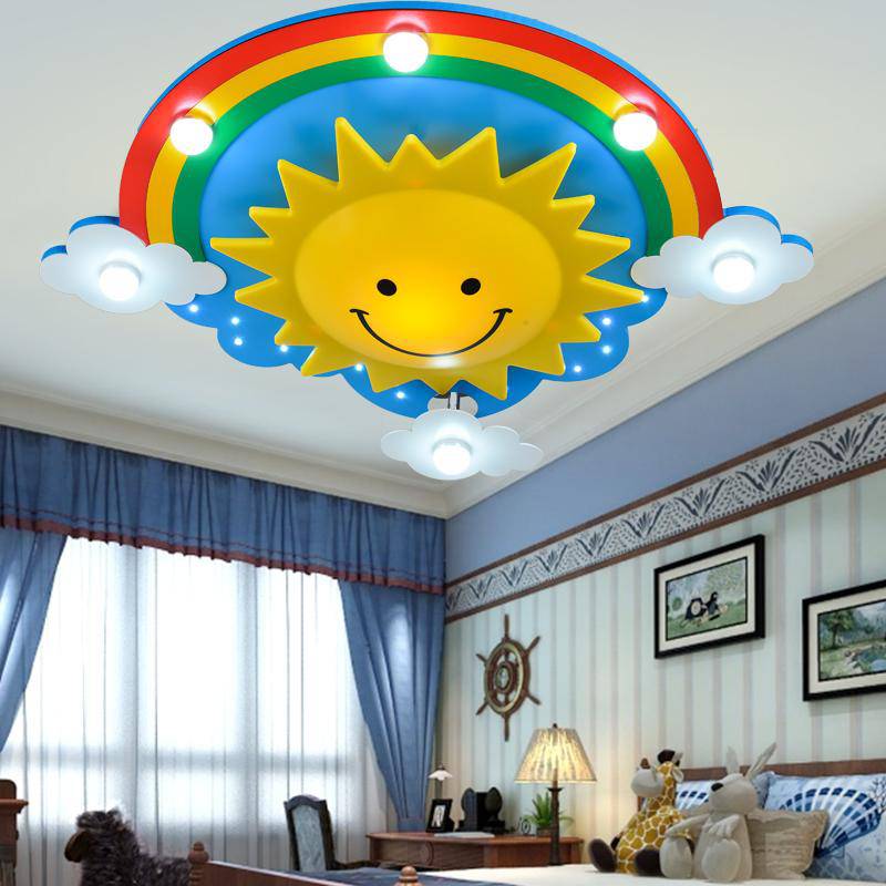 Plafonnier enfant LED ciel avec soleil et arc-en-ciel