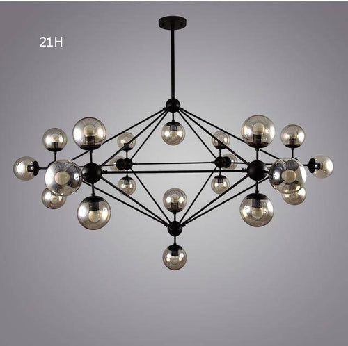 Lustre design noir avec plusieurs branches et verre Livewin