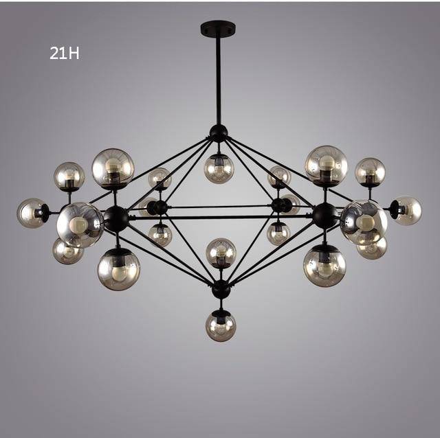 Lustre design noir avec plusieurs branches et verre Livewin - vue 6 sur 13